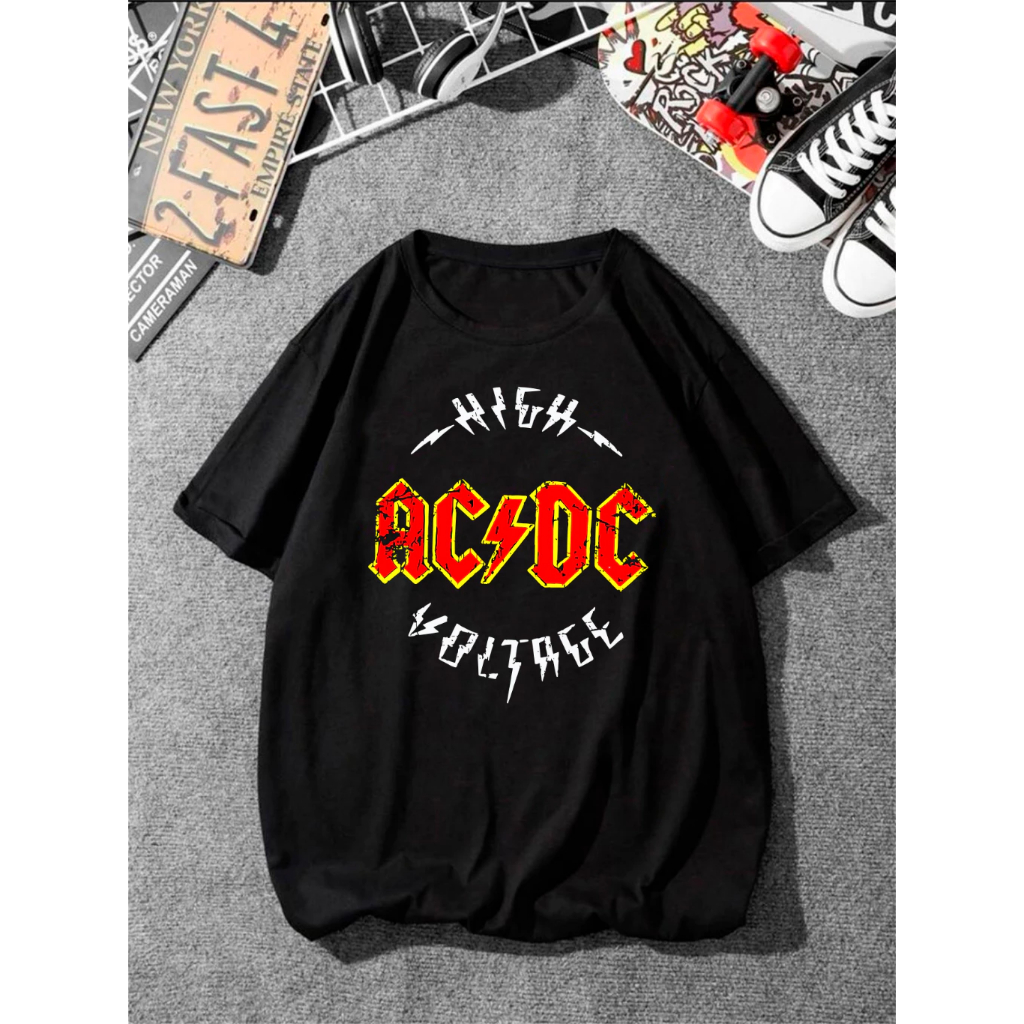 Camisa AC-DC Exclusiva Voltage Camiseta Banda De Rock Roll 100% Algodão Banda Rock Turne PWR Punk Metal Gotic