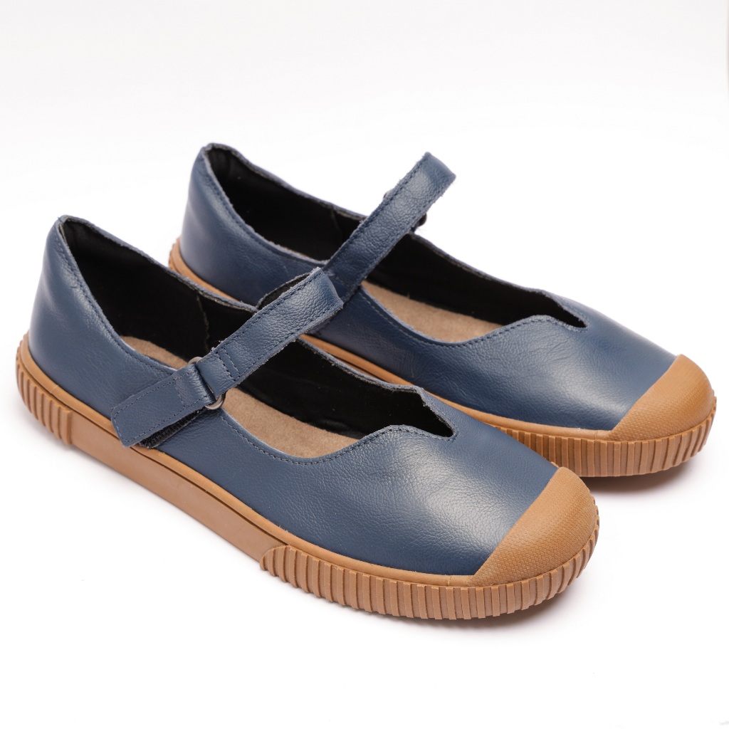 Sapatilha Feminina Casual Couro Azul Fecho em Velcro Premium