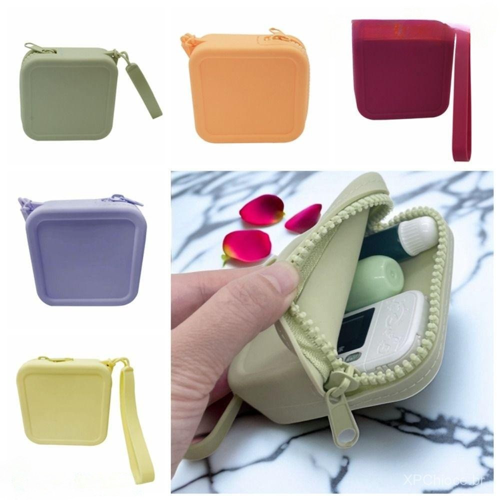 JENNIFERDZ1 Bolsa De Moedas Quadrada De Silicone , Itens Pequenos INS À Prova D'água Armazenamento De Fone De Ouvido Em