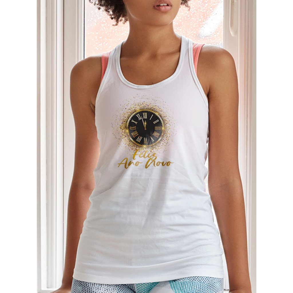 Regata de Ano Novo Feminina Babylook Reveillon Básica Relógio Romano