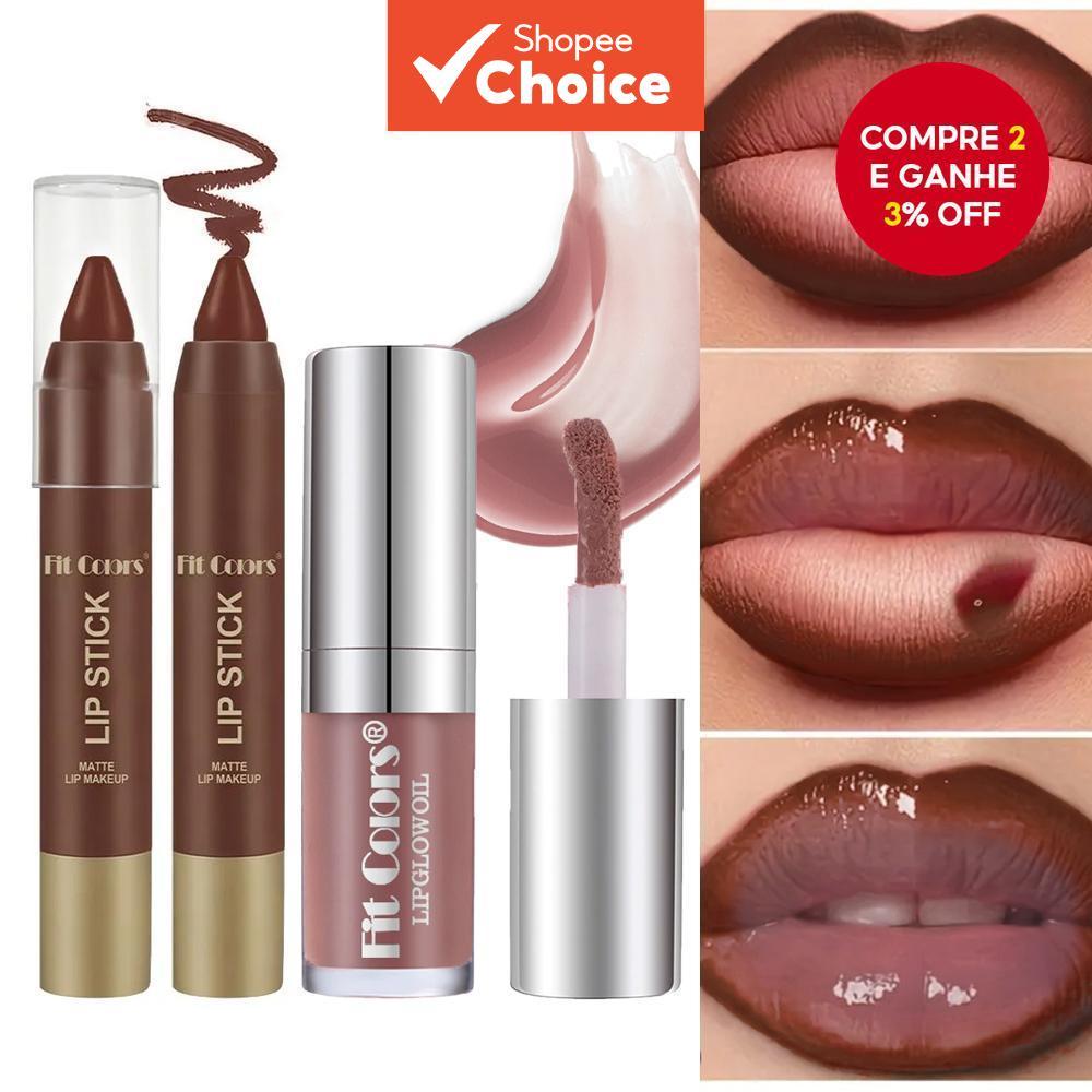 Fit Colors Brown Matte Lip Liner E Conjunto De Óleo Labial Brilhante , Plumping Natural Nude Hidratante De Longa Duração