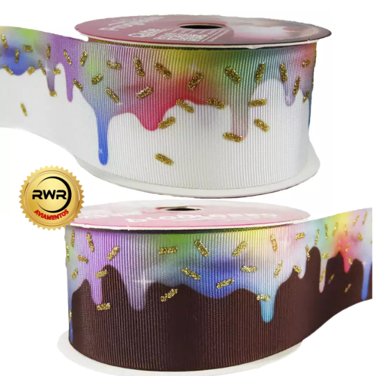 2 metros Fita Gorgurão Doce Glitter 38mm Estampada Progresso N°9