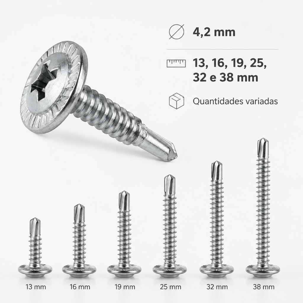 Parafuso Auto Brocante 4,2mm Flangeado Serrilhado Phillips 13 a 38mm Escolha a Medida