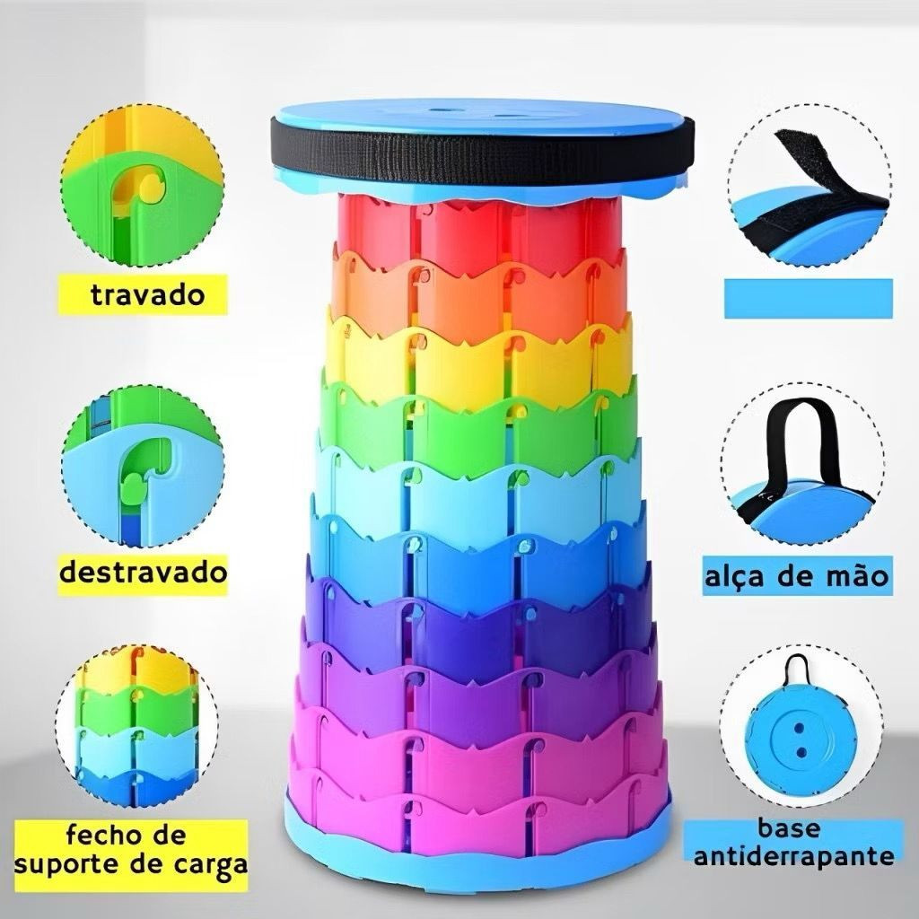 Banqueta Retrátil Telescópica Portátil com Alça para Pesca e Uso Geral