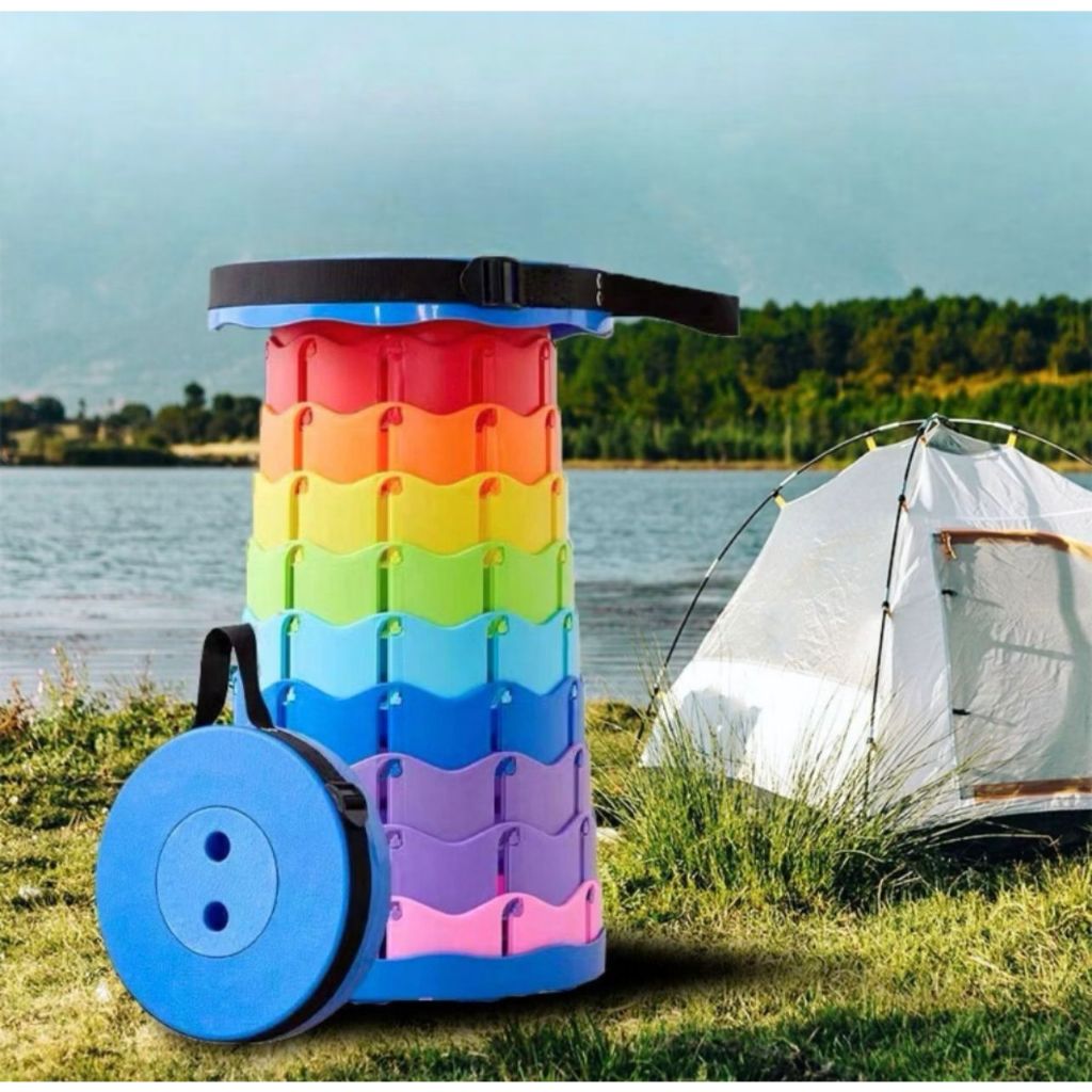 Banqueta Banco Retrátil Portátil Com Alça Telescópico Pesca Camping Filas Sala de Estar