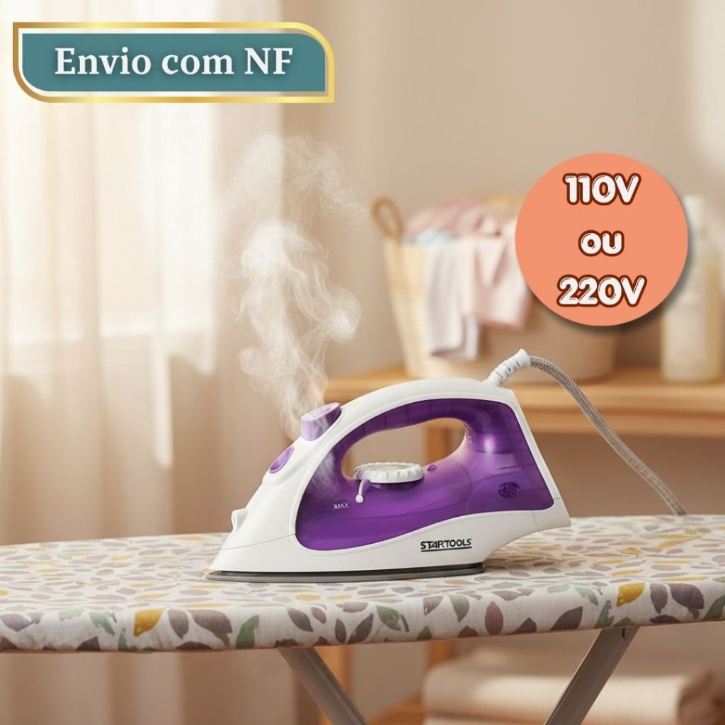 Ferro de Passar Roupas a Vapor e Seco 1500W 110V ou 220V Base Cerâmica Antiaderente Spray Rápido