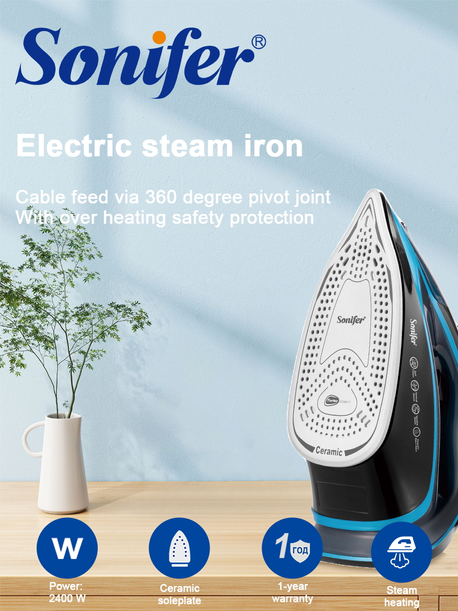 Sonifer SF-9113 Ferro a Vapor 2400W Base Cerâmica Seco Spray Vapor Vertical Autolimpeza para Roupas em Casa