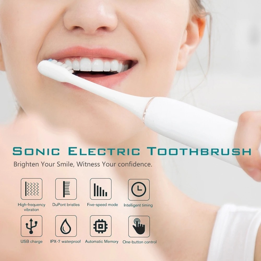 Kit Com 2 Escova Dental Elétrica USB – 6 Modos | Portátil | À Prova d’Água | Tecnologia e Alta Performance Sonic IPX7