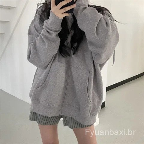 Europeu americano Cross-Border comércio exterior outono inverno zíper moletom com capuz feminino solto Cardigan topo eng