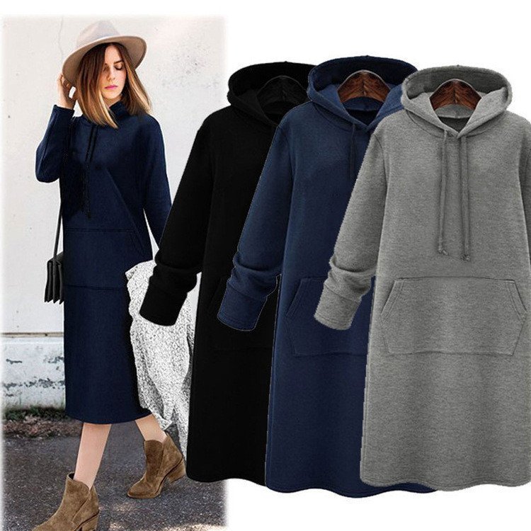 Cross-Border comércio exterior com capuz velo moletom feminino outono inverno versão coreana solto comprimento médio sob
