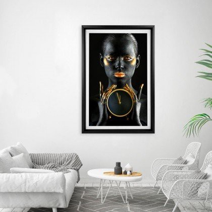 quadro decorativo Gold woman relógio decoração luxo 60x40 cm