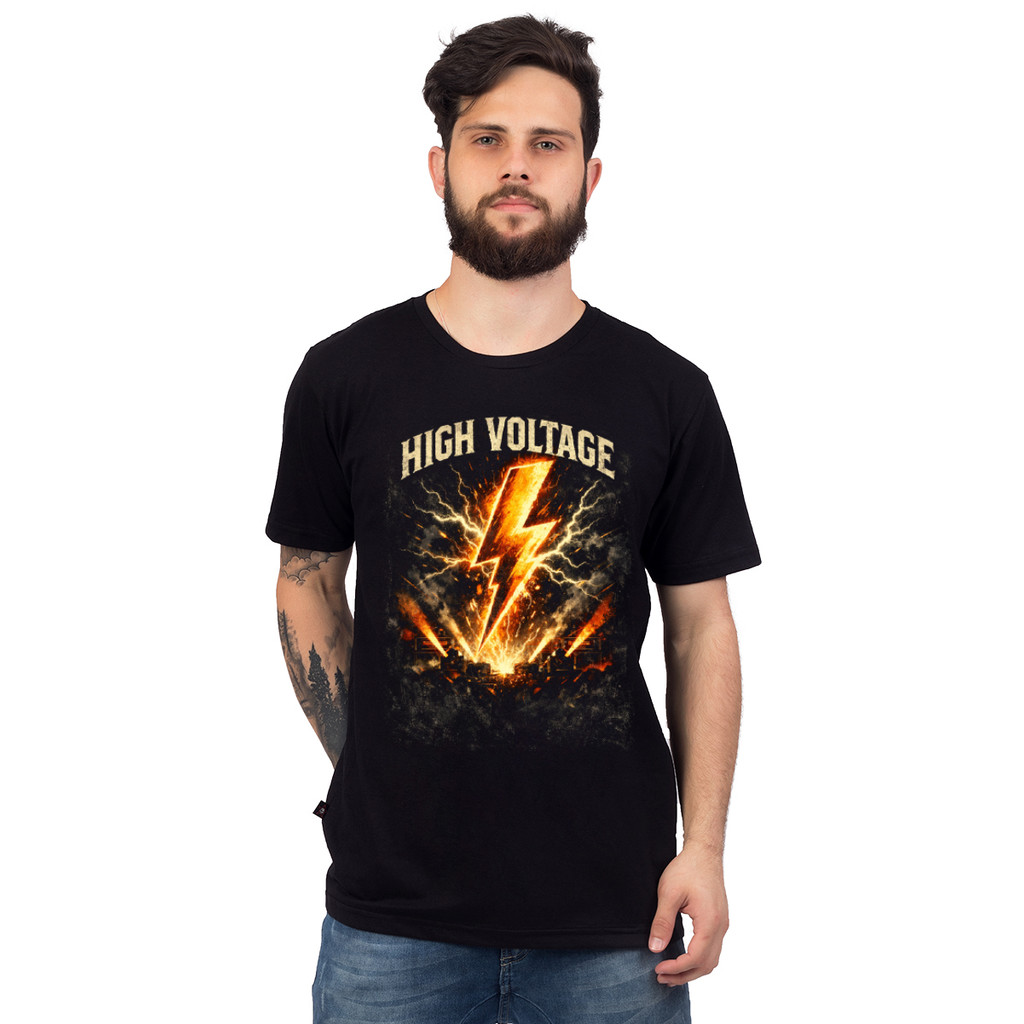 Camiseta High Voltage Raio Colorido Alta Definição - Unissex
