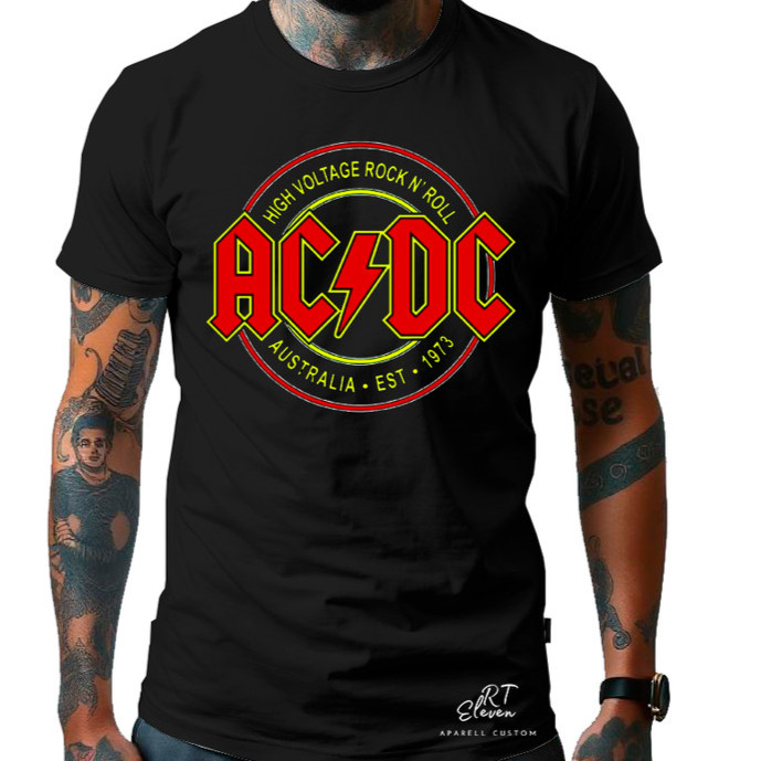 Camiseta  AC DC Banca Rock'n'Roll AC/DC High Voltage camiseta 100% Algodão Malha Penteada PremiumEnvio Rápido
