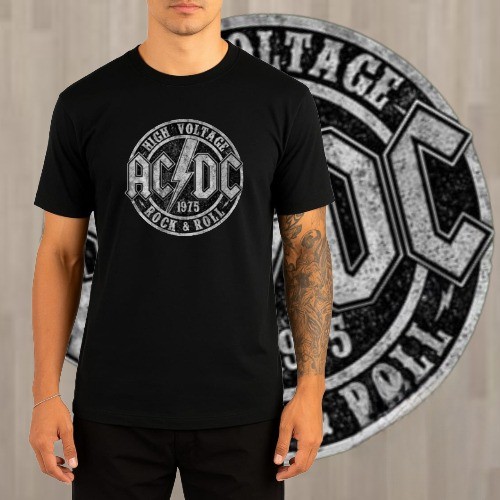 [Camiseta Premium em Algodão Puro]GXG Camiseta Banda de Rock AC/DC High Voltage