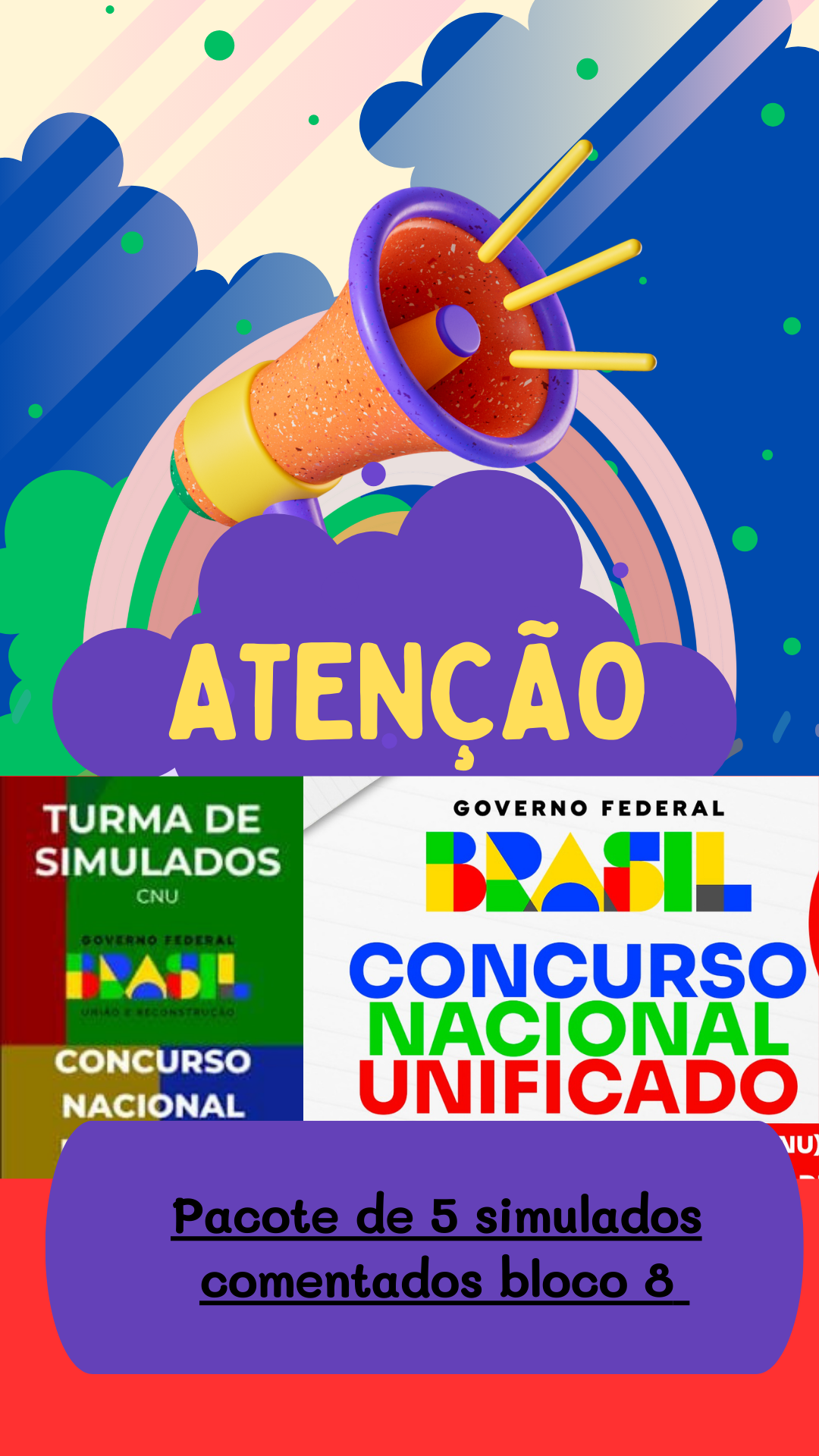 VOCÊ QUER SER APROVADO? COMBO DE 5 SIMULADOS CNU BLOCO 8 CONCURSO NACIONAL UNIFICADO