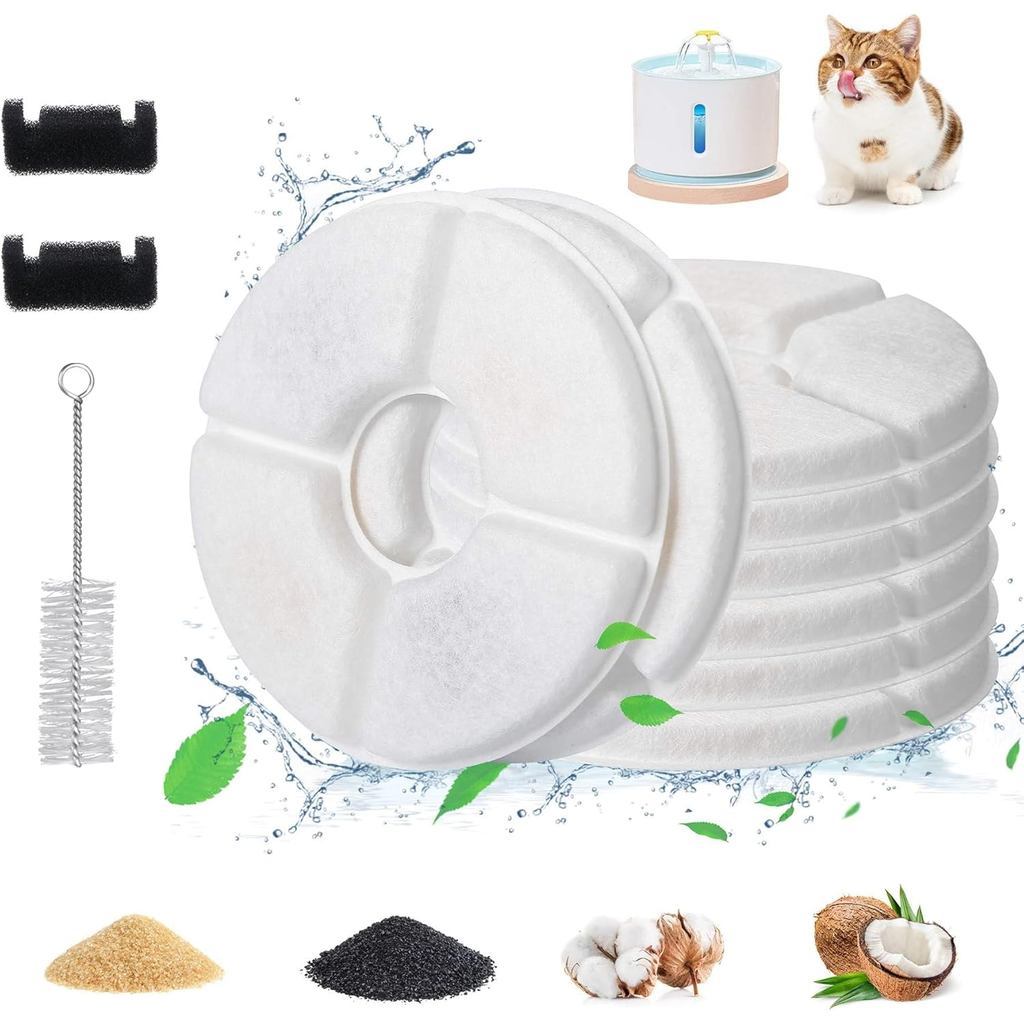 11 Pcs Cat Fountain Filter Replacement - Compatible with 2.5L Automatic Pet Water Fountain, 4-Layer Filtration System, I