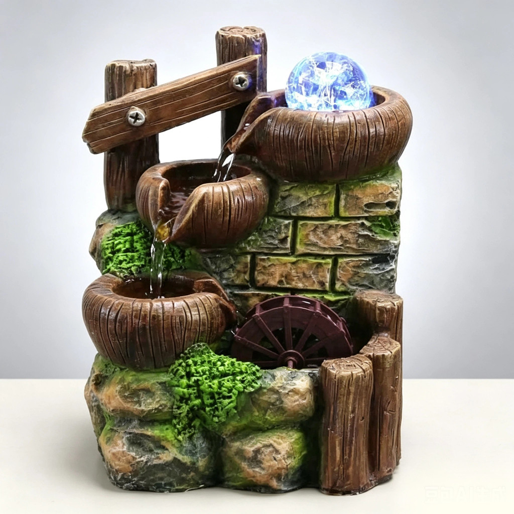 Decorative Waterfall Water Fountain Feng Shui Garden Harmony Good Energy — Ideal para mesa, sala e escritório