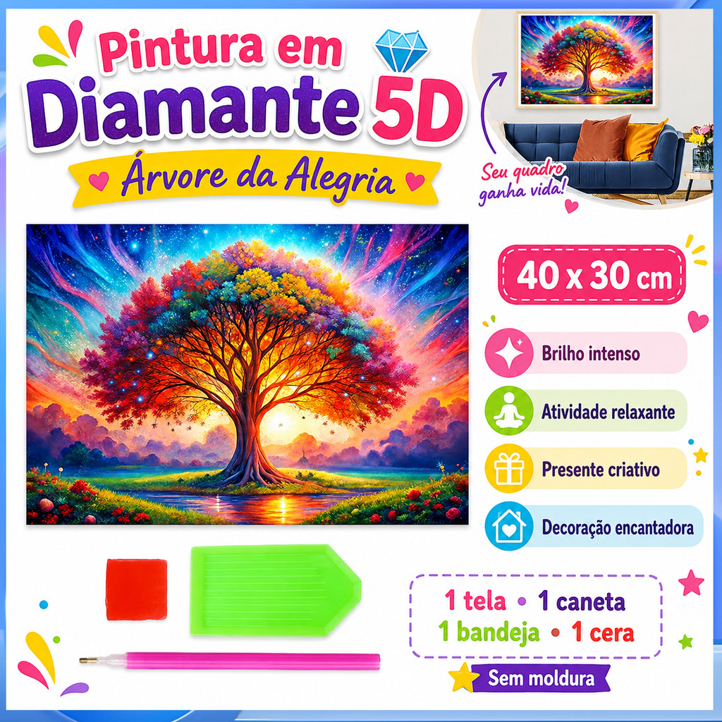 40 x 30 cm Colorful Árvore da Vida 5D Full Diamond DIY Kit de Pintura Diamante