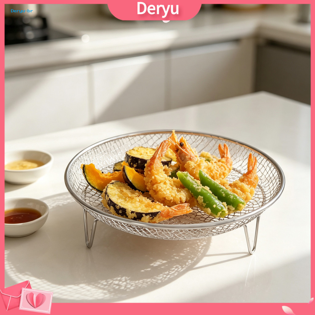 Kitchen Tool for Roasting Air Fryer Rack Stainless Steel with High Support Legs Heat Resistant Drain Tray for Even Circu