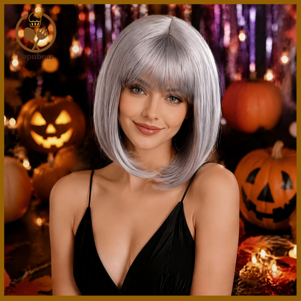 Synthetic Hair Wigs Air Bangs Full Wig Short Bob for Women with Straight Heat Resistant Fiber Natural Look Perfect for W