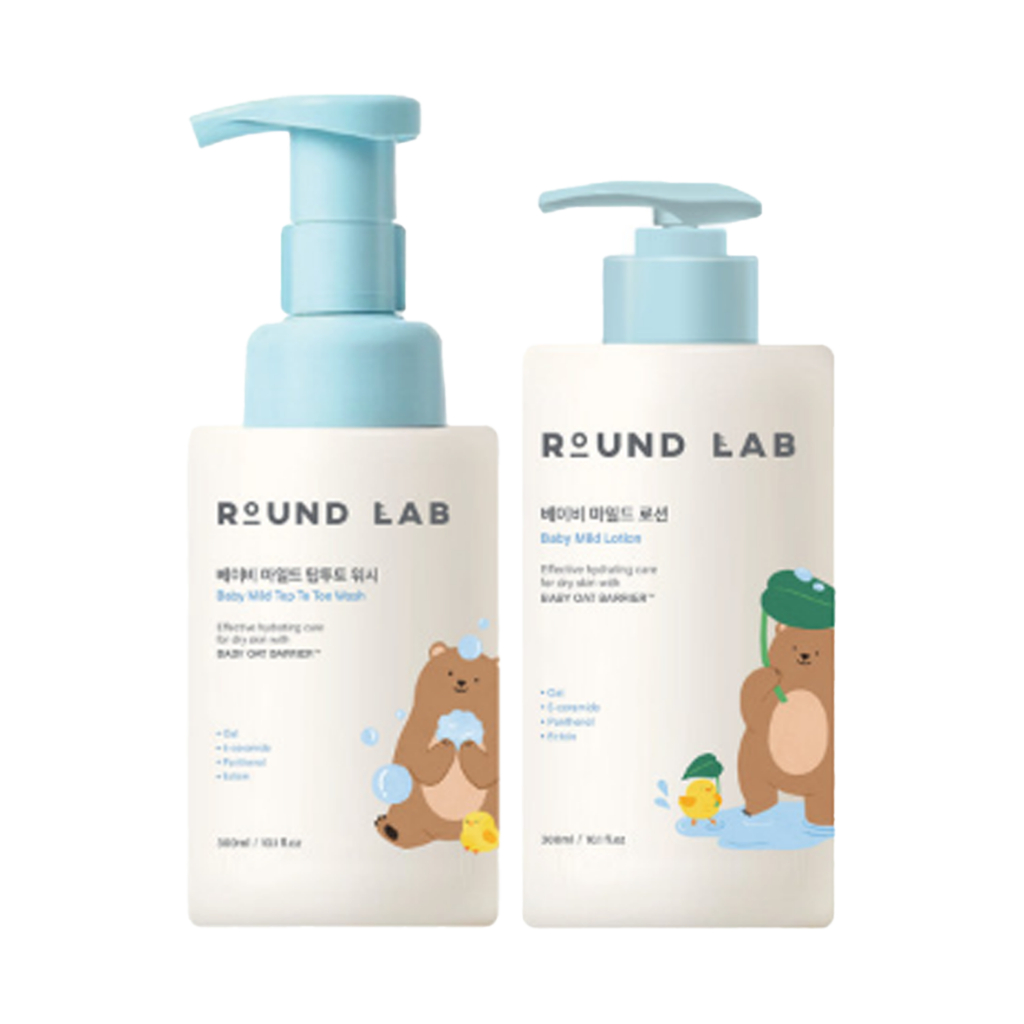 round lab baby mild top to toe wash, lotion 300ml
