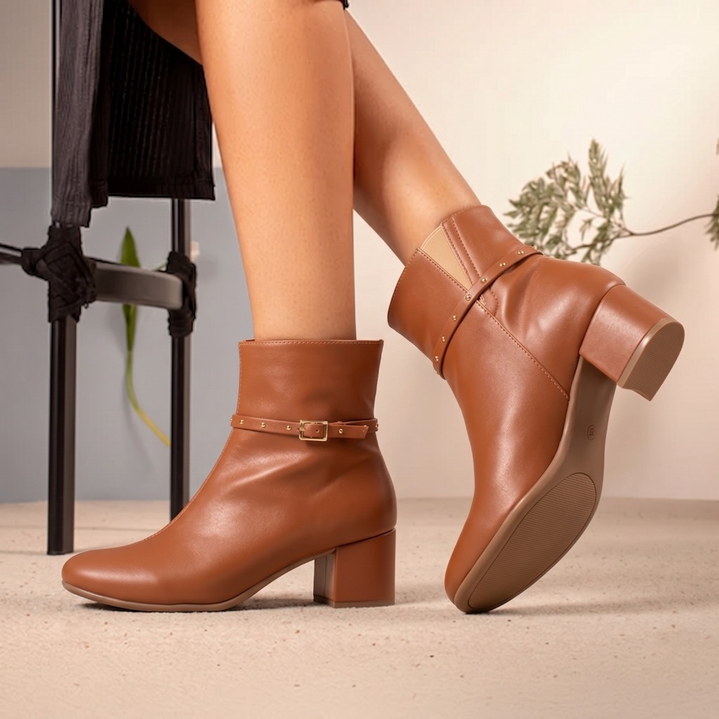 Bota Feminina Confortável Cano Curto Bico Round Toe 34 ao 39 Estilo Moda