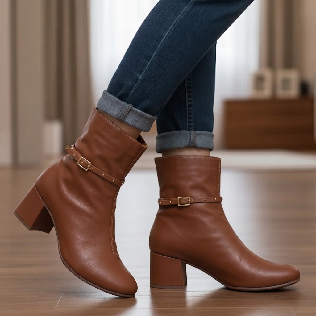 Bota Feminina Cano Curto Bico Round Toe Estilo e Conforto 34 ao 39 Promoção