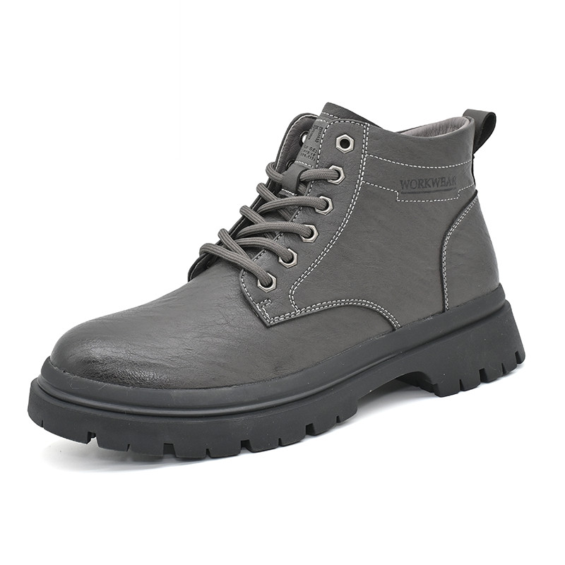 Dadong Martin Botas Masculinas Inverno Novo Estilo Moda Estilo Casual Flat Round Toe Laced-Up Fleece Botas Curtas Quente