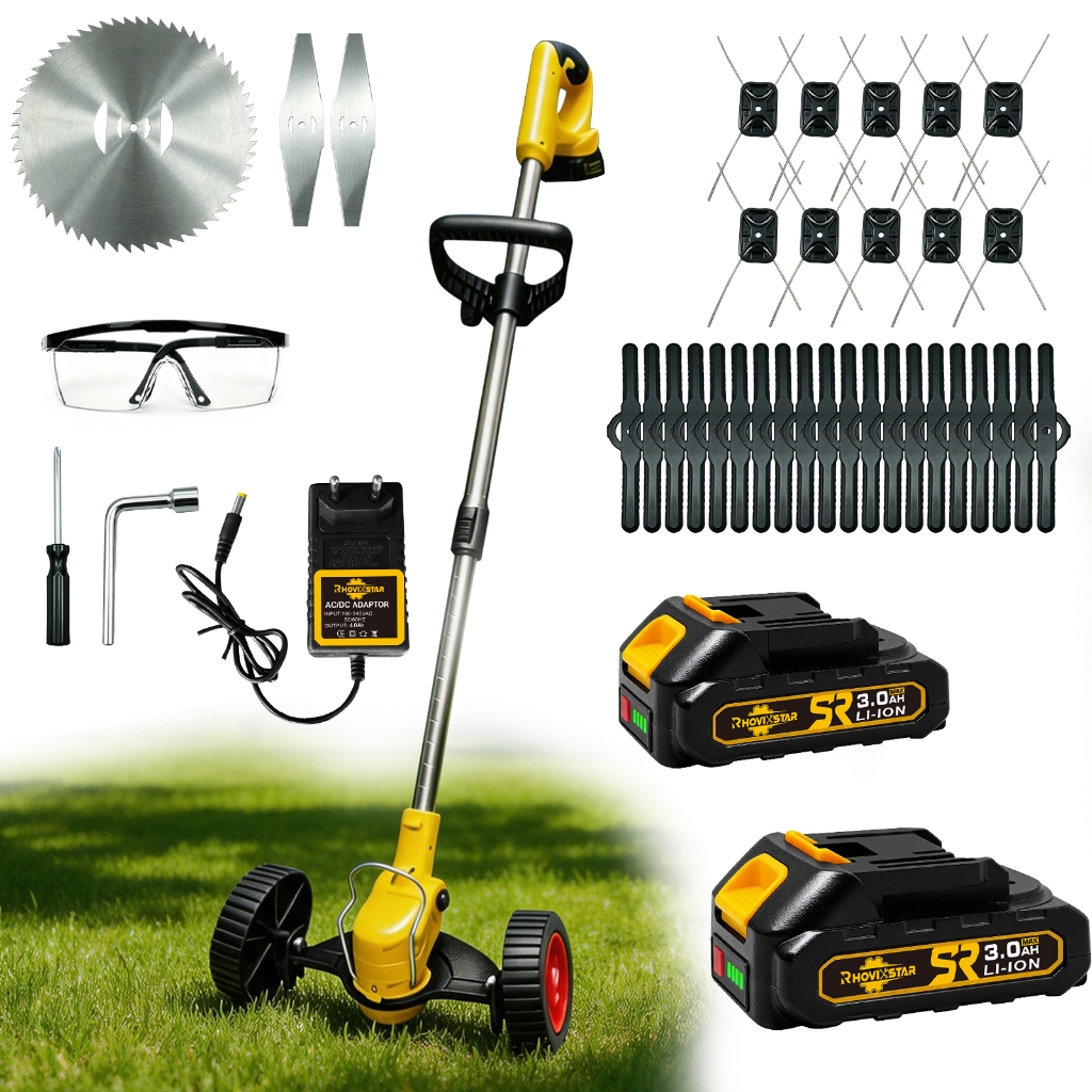 Electric Lawn Mower/Brush Trimmer,Portátil E Extensível, 20V18000RPM,Acompanha 2 Baterias De 3.0AH E Todos Os Acessórios