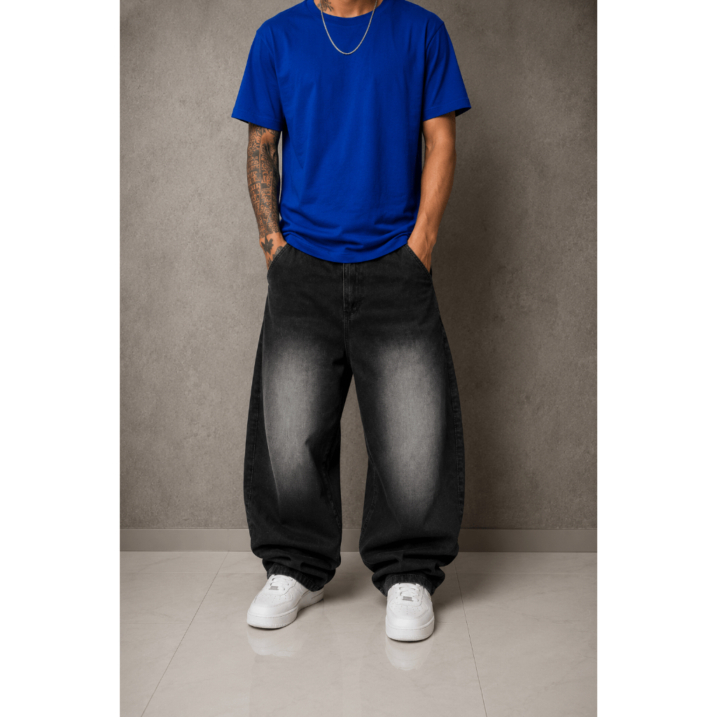 Calça barrel jeans 100% algodão dazzling balão masculina extra larga plus size streetwear vintage retrô