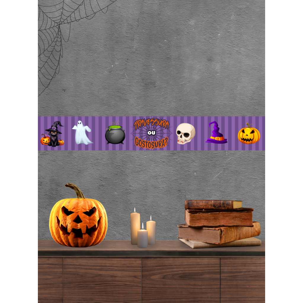 Kit com 2 Faixas Papel de Parede Border Faixa Adesiva Decoração - HALLOWEEN TRAVESSURA OU GOSTOSURA 041X
