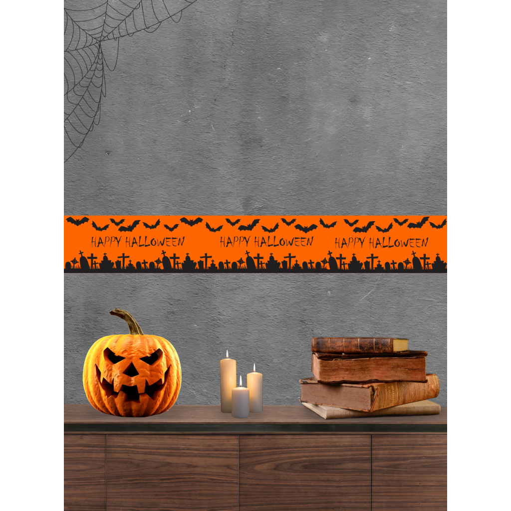 Kit com 2 Faixas Papel de Parede Border Faixa Adesiva Decoração HALLOWEEN CEMITÉRIO 042X