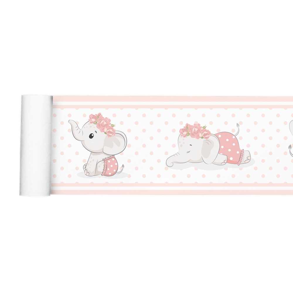 Faixa Decorativa Border Elefante Animais Infantil Rosa Quarto Menina 007bd