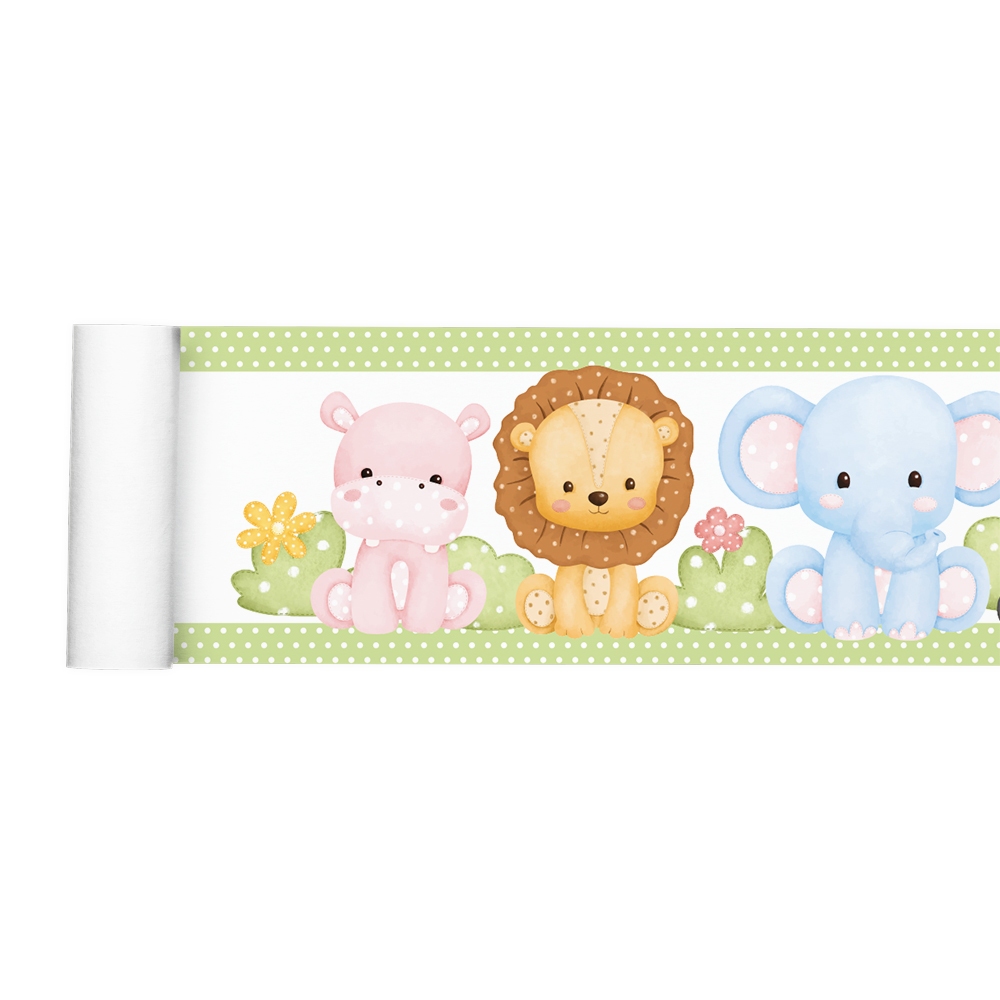 Faixa Adesiva Decorativa Border Safari Zoo Animais Aquarela Infantil Quarto Menino Menina 012bd
