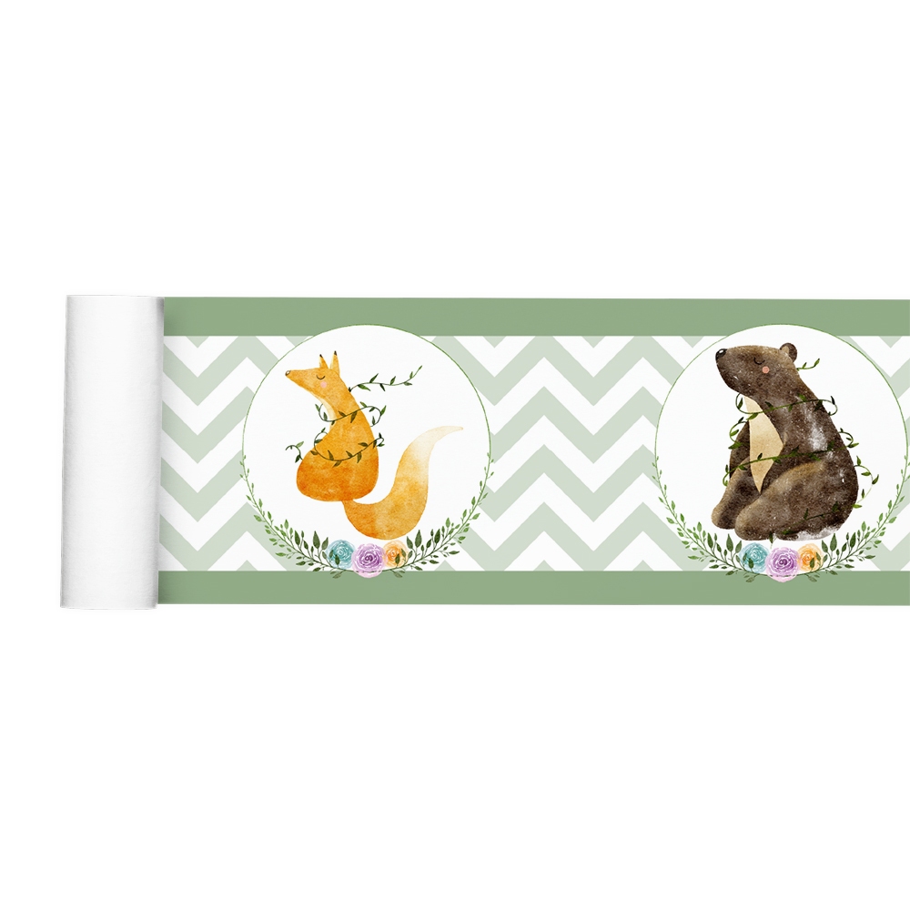Faixa Decorativa Border Bichinhos Floresta Aquarela Infantil 025bd