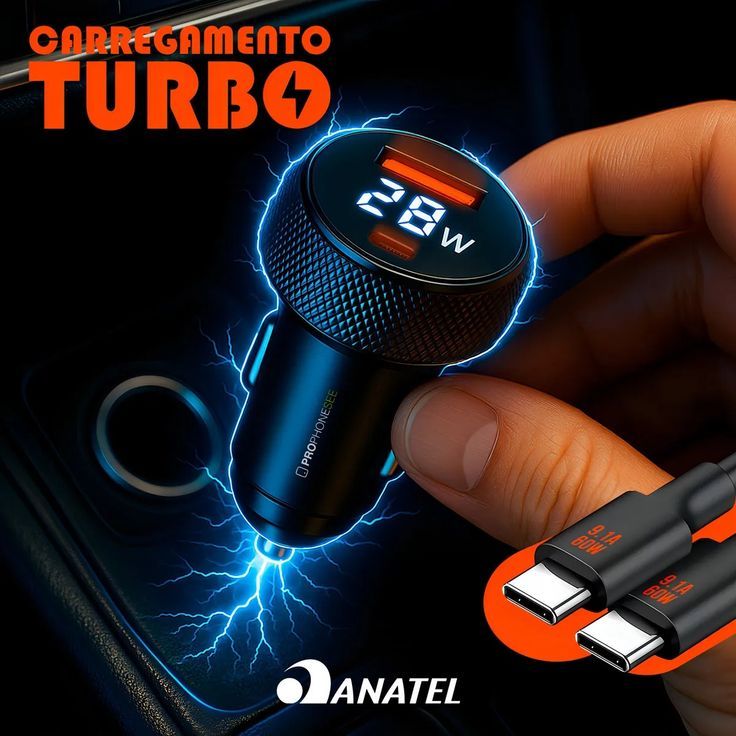 Carregador Veicular Turbo A’gold Pro CJ12-4 – Carregamento Rápido 60W para Carro