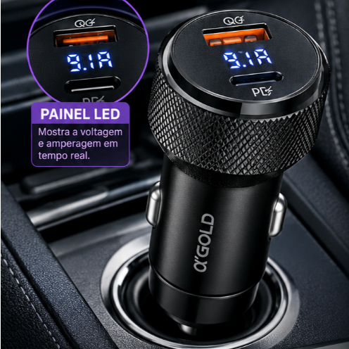 Carregador Veicular A’Gold CJ12-4 60W USB 12V/24V Carregamento Rápido