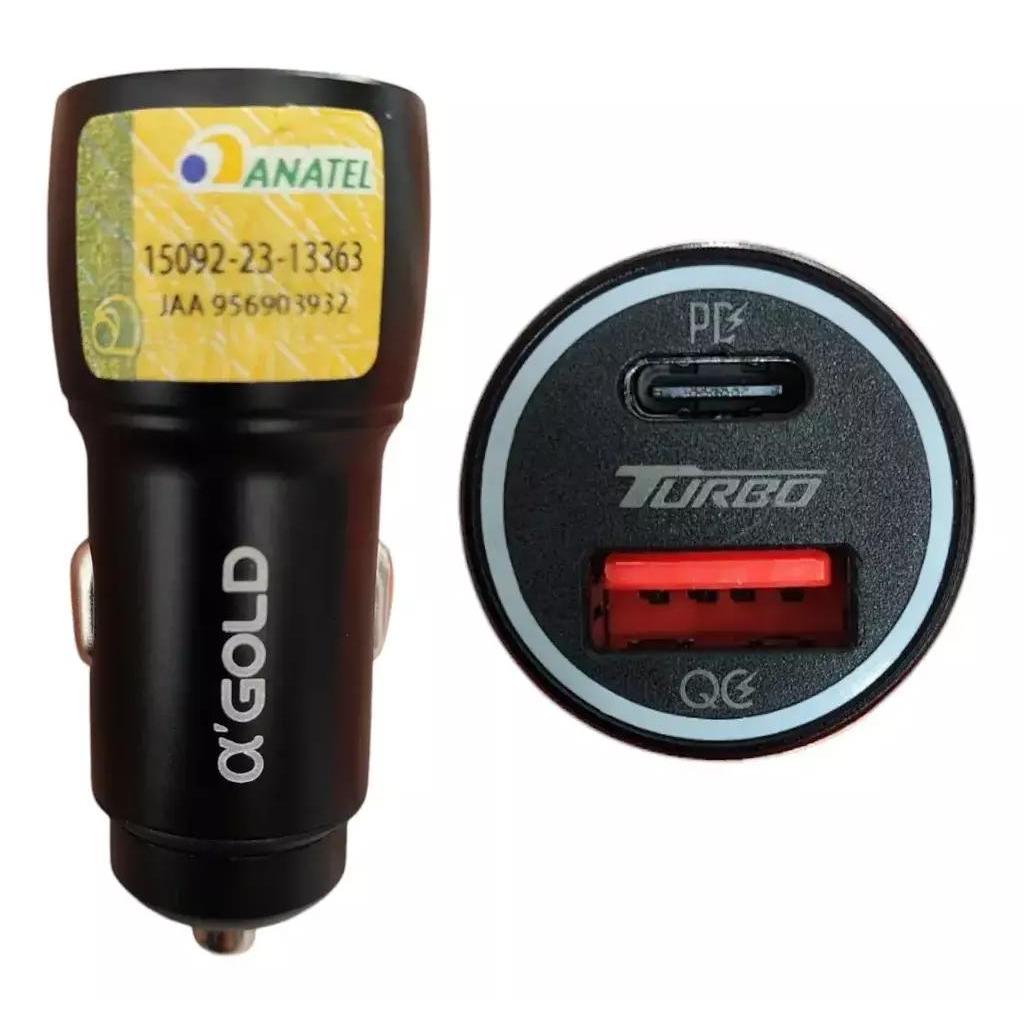 Carregador Veicular Turbo Gold 60w 9.1a Agold Cj13-4