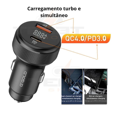 Carregador Veicular Turbo 60W A GOLD Original – Tipo C + USB