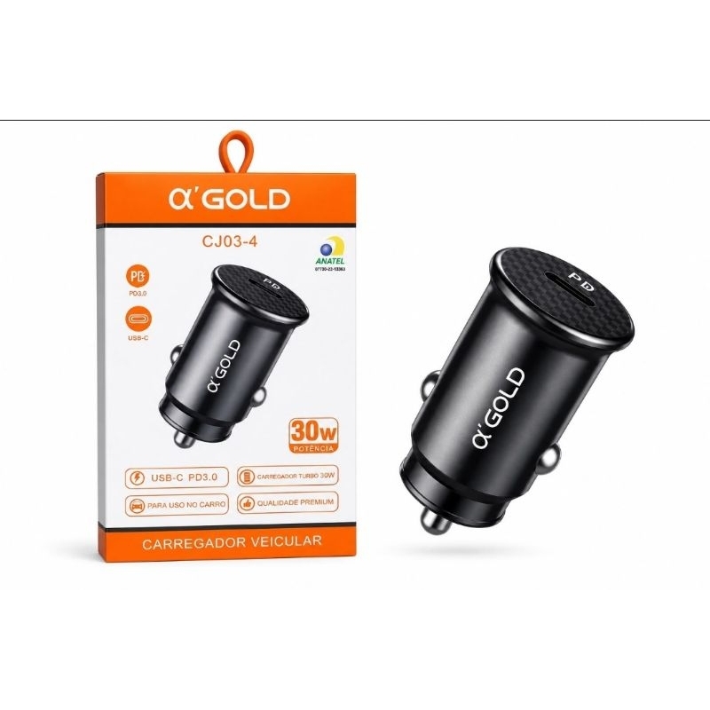 Carregador Veicular A'Gold CJ03-4 30W USB-C PD 3.0