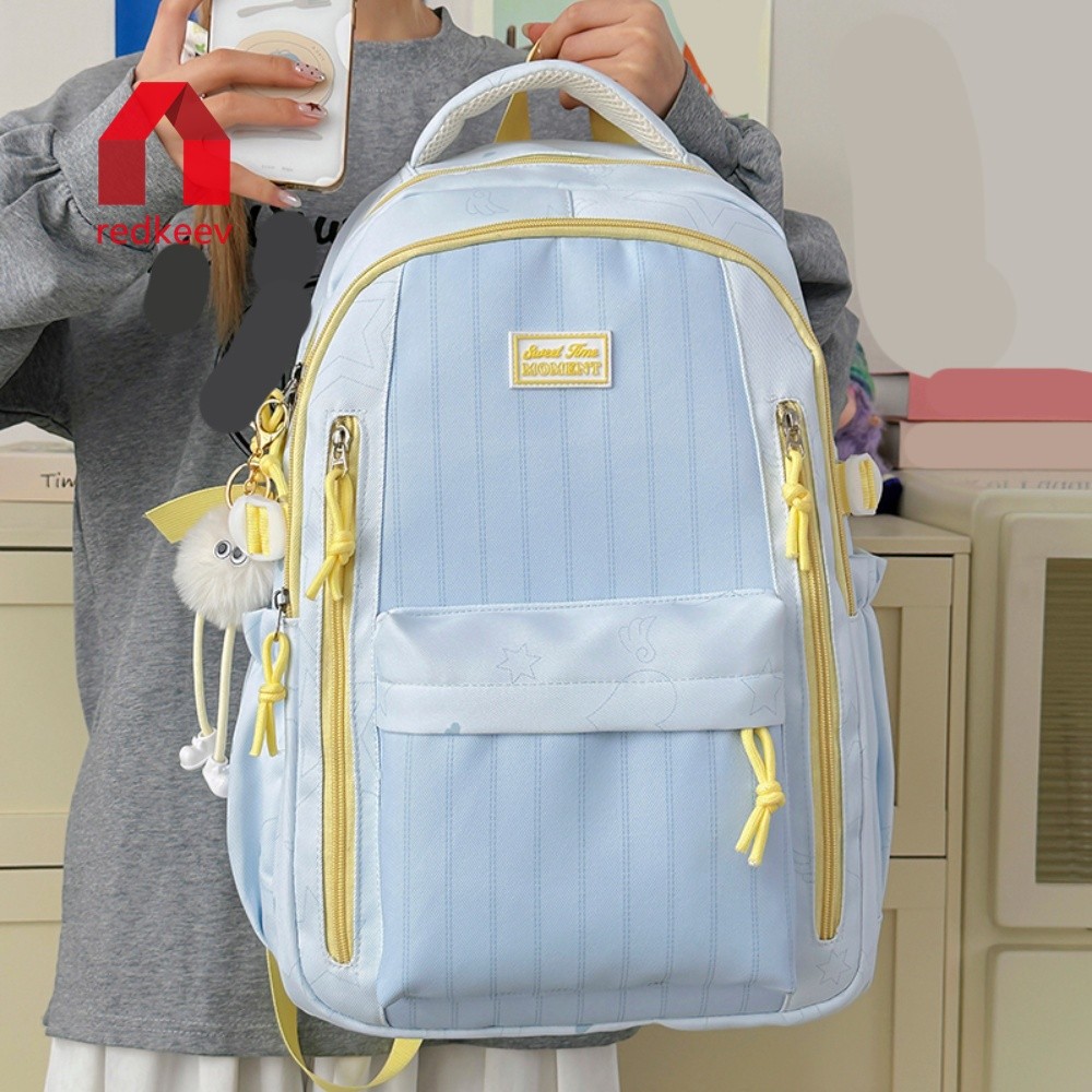 Mulheres Nylon Listrado Trendy Schoolbag Mochilas Para Laptop De Grande Capacidade Viagens Universitárias E Trabalho De