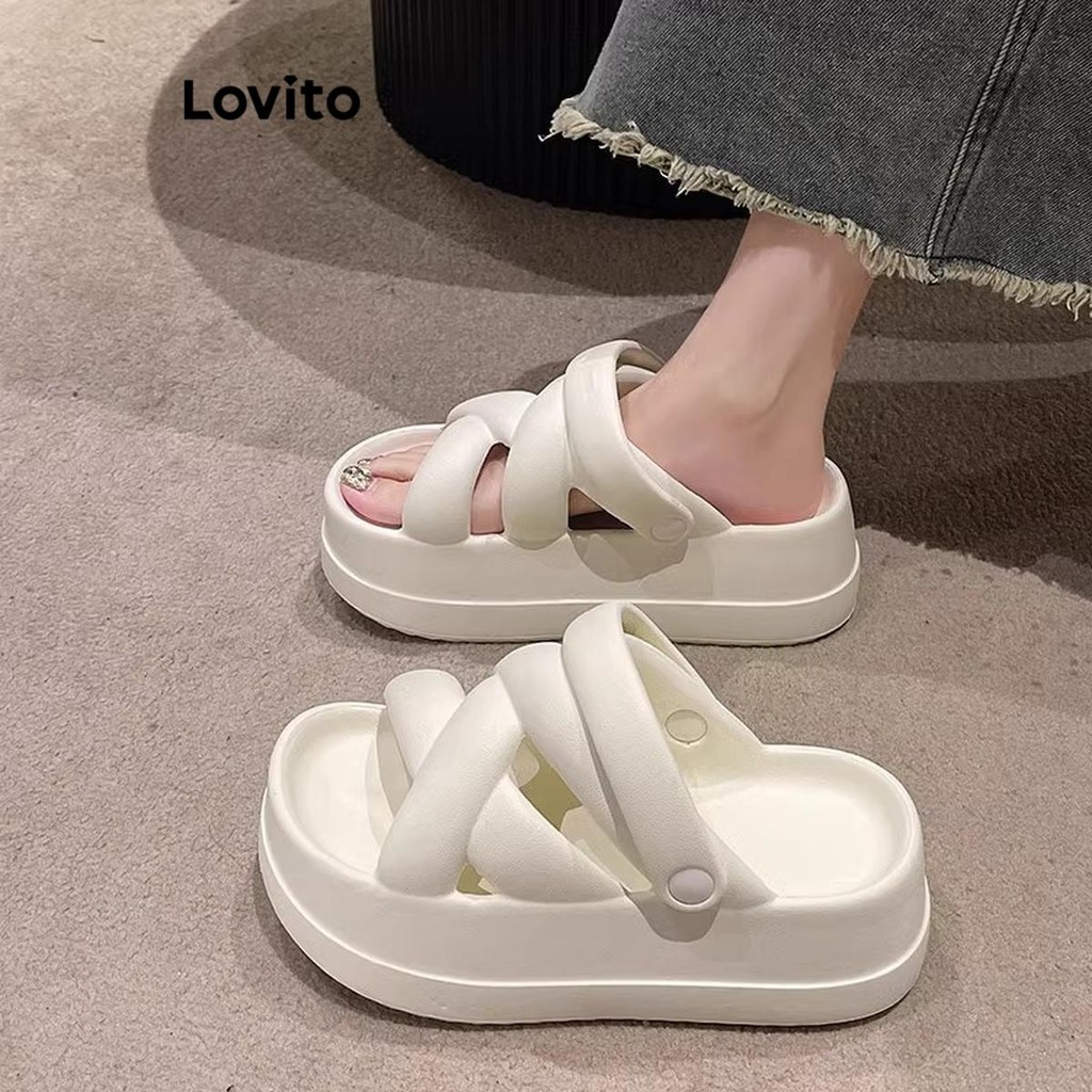 Casual Simples Criss Cross Usar Sandália Rasa Externa para Mulheres LFA60401