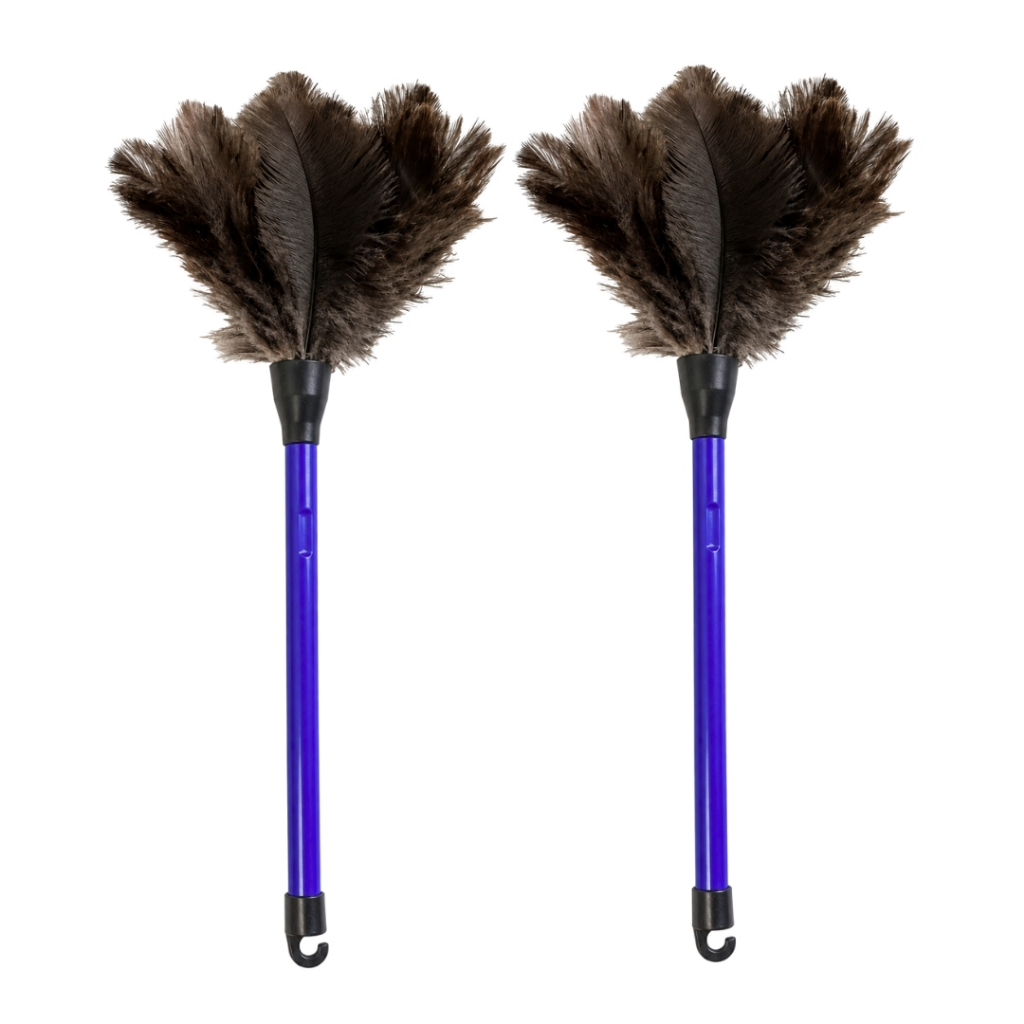 2 Espanadores de Pó com Penas Naturais de Avestruz 40cm para Móveis Limpeza Suave Premium Multiuso