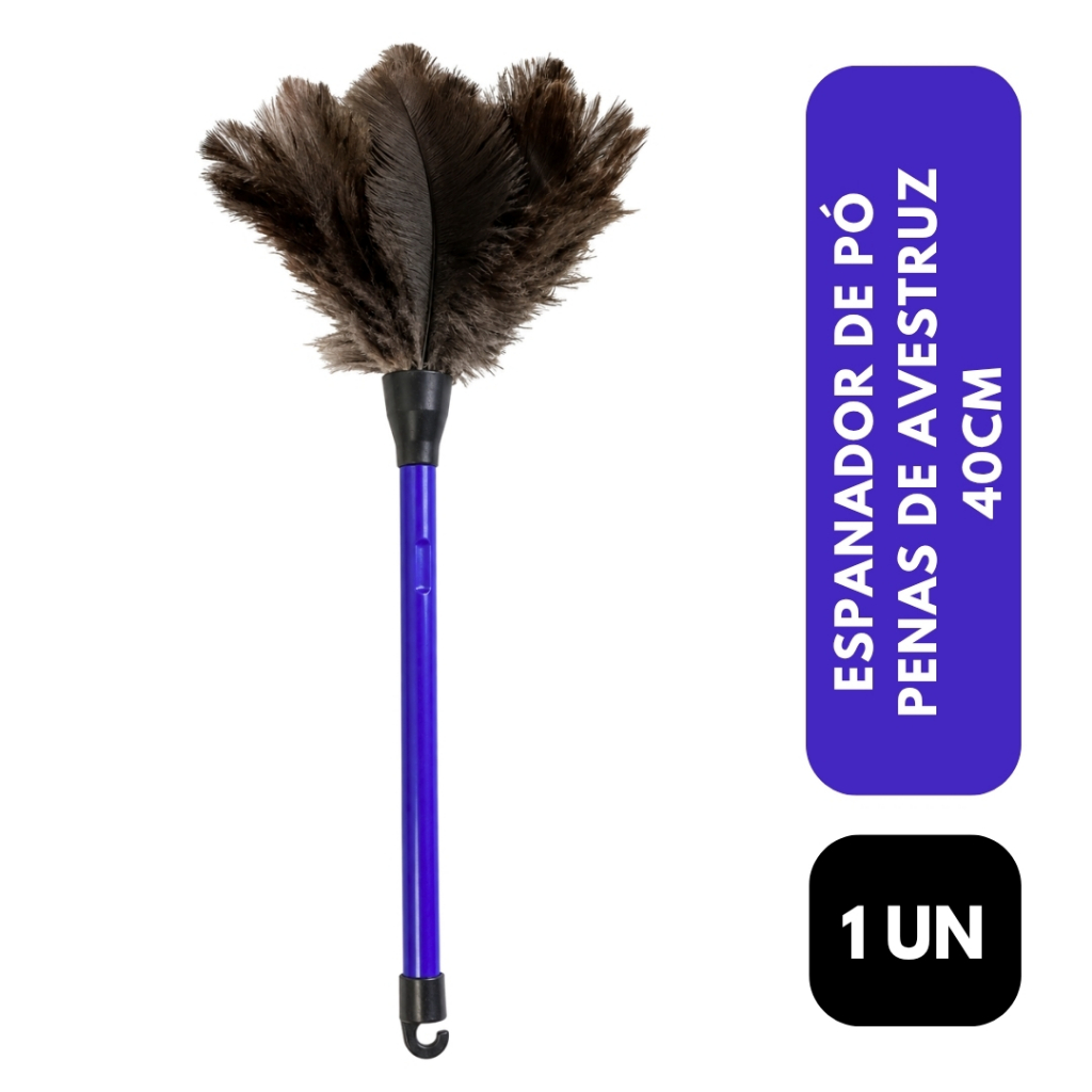 1 Espanador de Pó com Penas Naturais de Avestruz 40 cm para Móveis Limpeza Suave Premium Multiuso