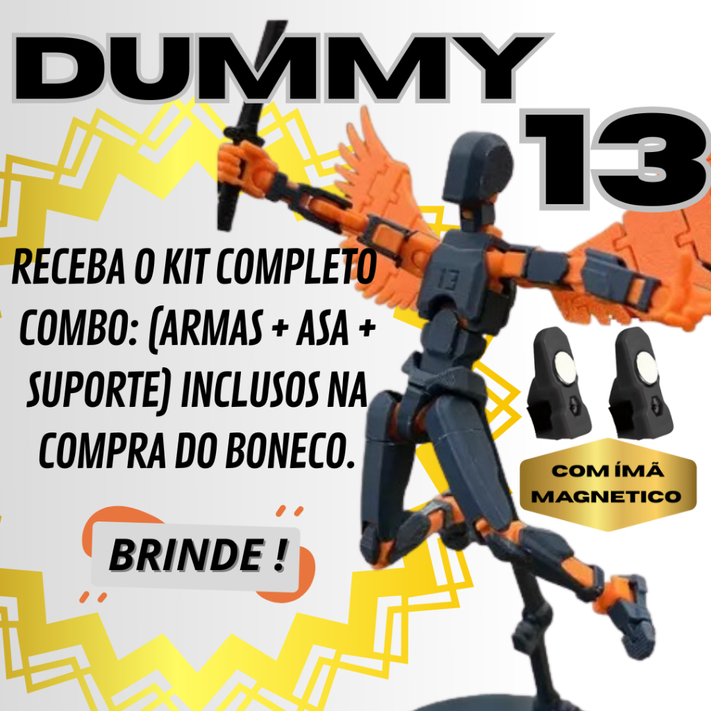 Boneco Dummy 13 Magnético Articulado - Kit Completo Montado Com Acessórios Inclusos