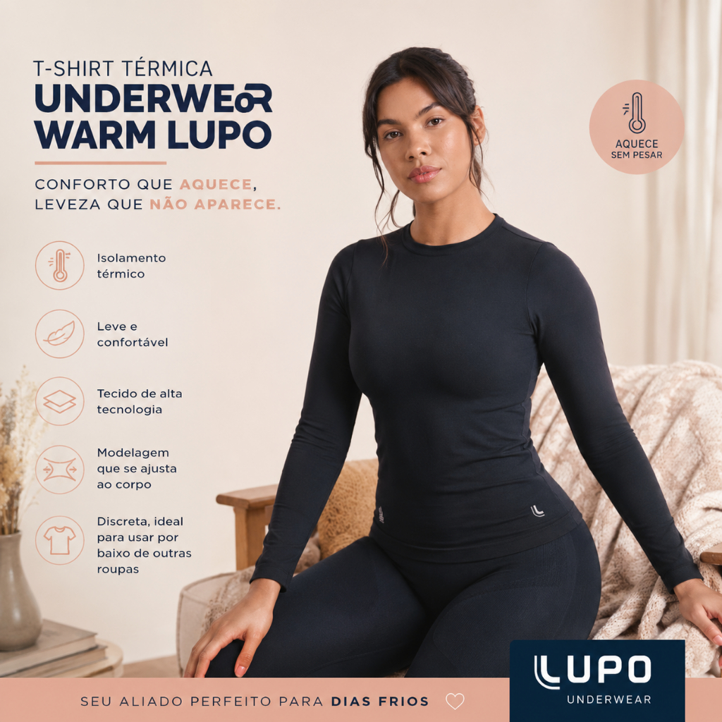 T-Shirt Underwear Warm Lupo Feminina Manga Longa Gola Arredondada Manter Corpo Aquecido Produzido Resíduos Grãos de Café