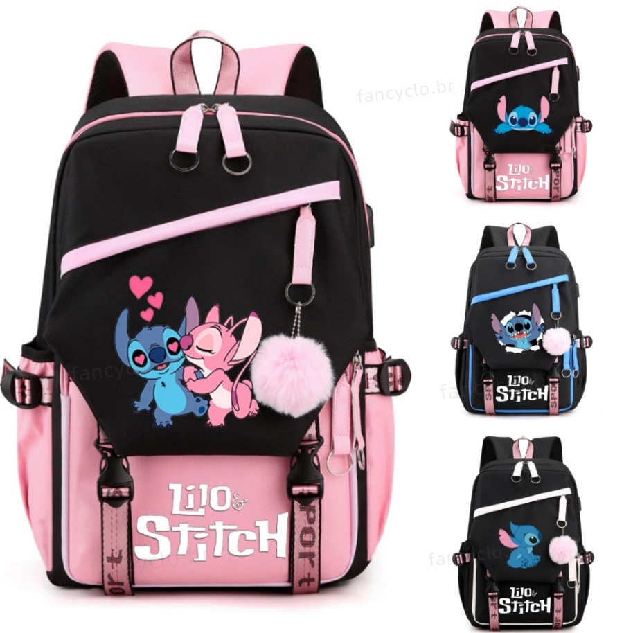 Mochila STITCH de grande capacidade para meninos e meninas, bolsa de computador USB resistente e durável à prova d'água