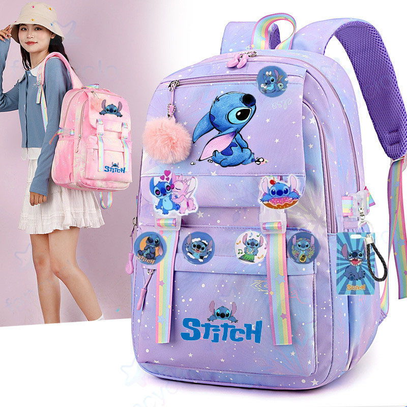 Mochila escolar feminina STITCH de grande capacidade para meninas e meninos/Bolsa de computador para estudante do ensino