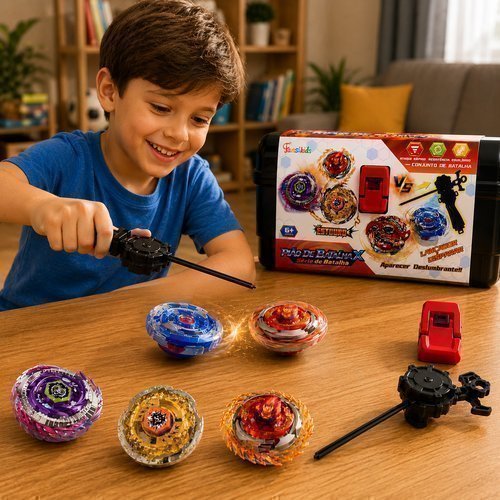 Kit Piões Batalha 16 Peças 2 Lançadores Plástico Metal Multicolorido XDX