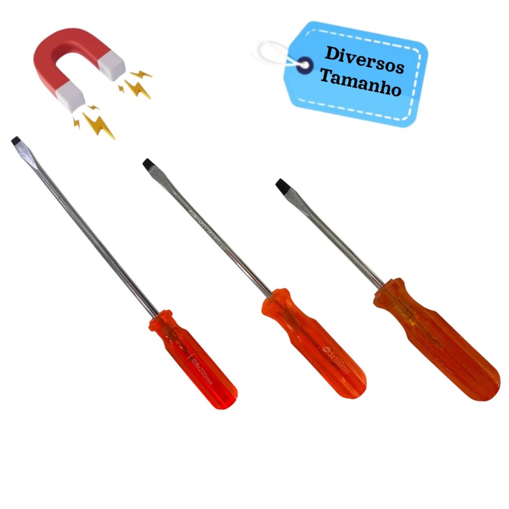 Jogo De Chave Fenda Aço Reforçado Profissional Ponta Magnética Fina - Kit 3 Unidades